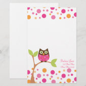 Helderroze Baby Owl Briefpapier (Voorkant / Achterkant)
