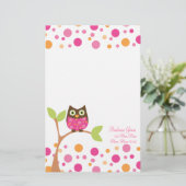 Helderroze Baby Owl Briefpapier (Staand voorkant)