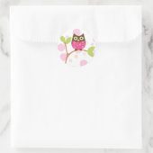 Helderroze Baby Owl Ronde Sticker (Tas)