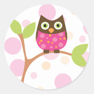 Helderroze Baby Owl Ronde Sticker