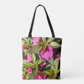 Helderroze Bezige Lizzie Bloemen Tote Bag (Achterkant)