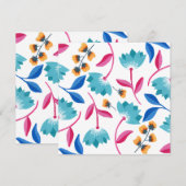 Helderroze/blauwe Abstracte Floral Kaart (Voorkant / Achterkant)