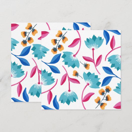 Helderroze/blauwe Abstracte Floral Kaart (Voorkant / Achterkant)