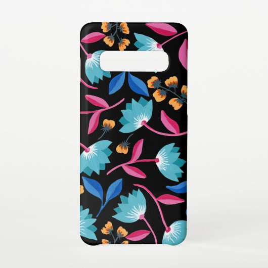 Helderroze blauwe Abstracte Floral Samsung Galaxy Hoesje (Achterkant)