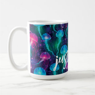 Helderroze blauwe Aqua Jellyfish "Just Float" Koffiemok