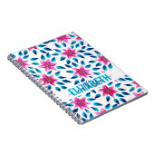 Helderroze blauwe bloemen bladeren Acrylmonogram Notitieboek (Rechterzijde)