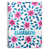 Helderroze blauwe bloemen bladeren Acrylmonogram Notitieboek (Voorkant)