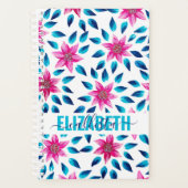 Helderroze blauwe bloemen bladeren Acrylmonogram Planner (Voorkant)