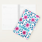 Helderroze blauwe bloemen bladeren Acrylmonogram Planner (Display)