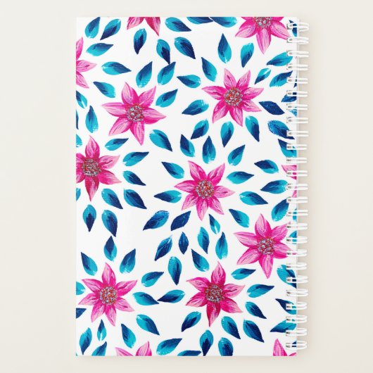 Helderroze blauwe bloemen bladeren Acrylmonogram Planner (Achterkant)