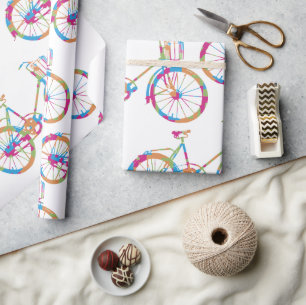 Helderroze blauwe groene  Retrofiets Cadeaupapier