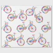 Helderroze blauwe groene  Retrofiets Cadeaupapier (Vlak)