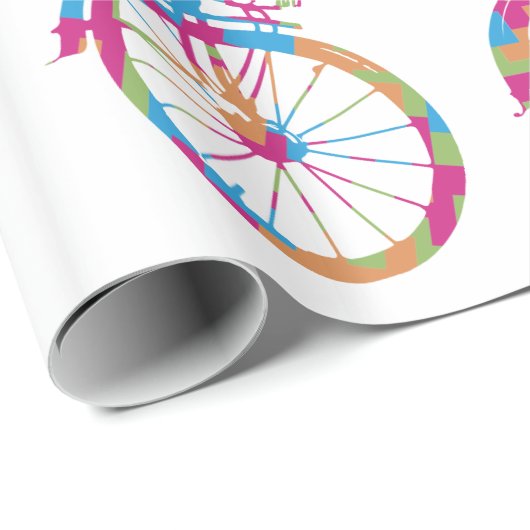 Helderroze blauwe groene  Retrofiets Cadeaupapier (Rol Hoek)