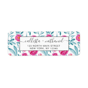 Helderroze Blauwgroen Waterverf Zomerpatroon Etiket