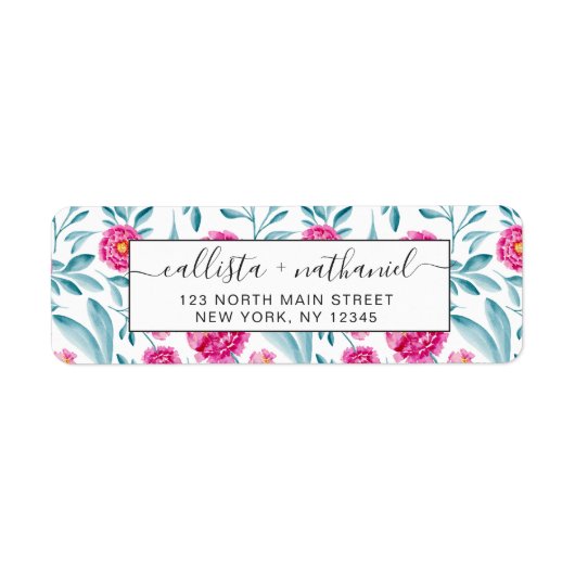 Helderroze Blauwgroen Waterverf Zomerpatroon Etiket (Voorkant)