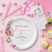Helderroze bloemblaadjes en prosecco bruids papieren bordje (Feest)