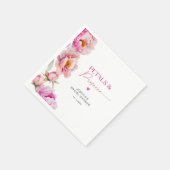 Helderroze bloemblaadjes en prosecco bruids servet (Hoek)