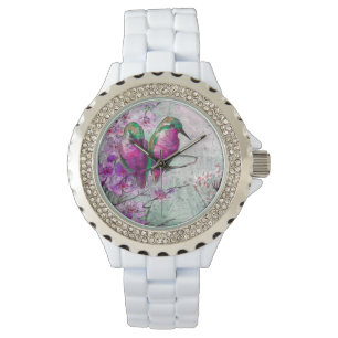 Helderroze bloemen horloge
