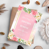 Helderroze Bloemen Huwelijksuitnodiging Kaart