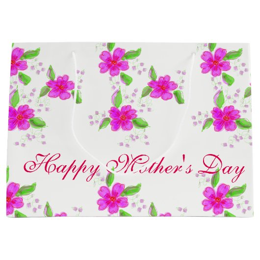 Helderroze bloemen large cadeautasje (Voorkant)