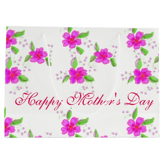 Helderroze bloemen large cadeautasje (Achterkant)