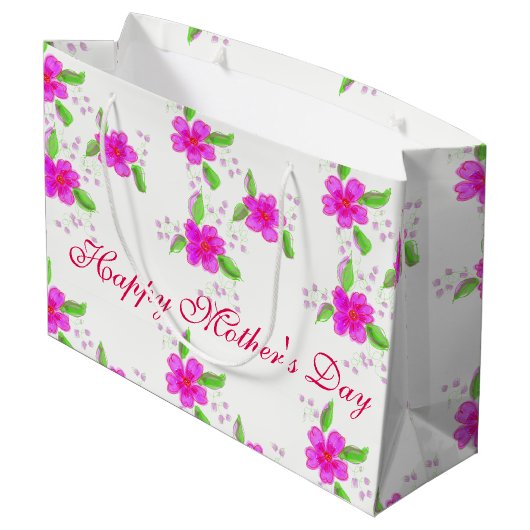 Helderroze bloemen large cadeautasje (Achterkant Gekanteld)