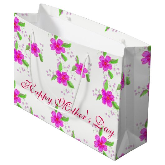 Helderroze bloemen large cadeautasje (Voorkant Gekanteld)