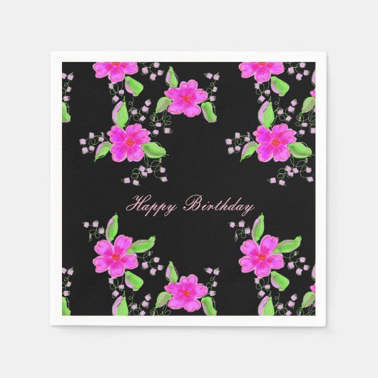 Helderroze bloemen servetten (Voorkant)