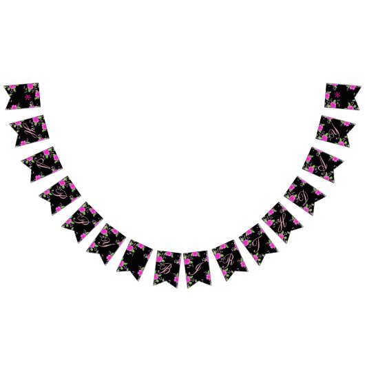 Helderroze bloemen vlaggetjes (Alle)