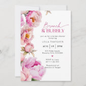 Helderroze bloemenbrunch en bubbly bruids kaart (Voorkant)