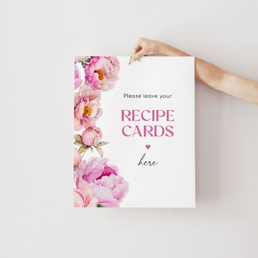 Helderroze bloemenlaat je receptkaart hier achter poster