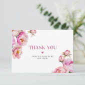 Helderroze bloemenpioen bruids bedankje kaart (Staand voorkant)