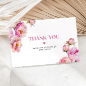 Helderroze bloemenpioen bruids bedankje kaart