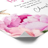 Helderroze bloemenpioen bruids bubbly bar poster (Hoek)