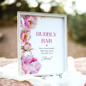 Helderroze bloemenpioen bruids bubbly bar poster