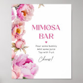 Helderroze bloemenpioen bruids mimosa bar poster (Voorkant)