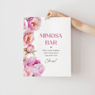 Helderroze bloemenpioen bruids mimosa bar poster