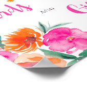 Helderroze bloemenschrift vrijgezellenfeest teken poster (Hoek)