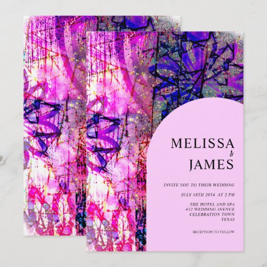 Helderroze, blote kleurrijke bruiloft kaart (Voorkant / Achterkant)