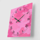 Helderroze Camouflage Square Roman Nummerklok Vierkante Klok (Hoek)