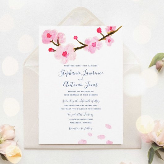 Helderroze Cherry Blossom Wedding Kaart