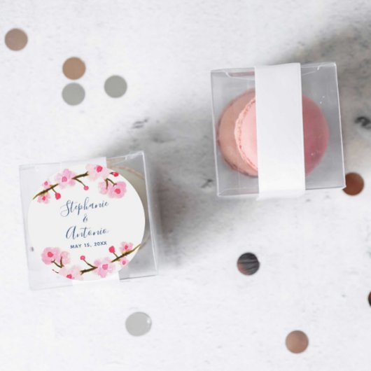 Helderroze Cherry Blossom Wedding Ronde Sticker