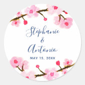 Helderroze Cherry Blossom Wedding Ronde Sticker (Voorkant)