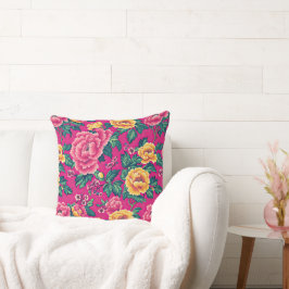 Helderroze Chinoiserie Grote Bloemen Kussen