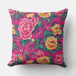  Helderroze Chinoiserie Grote Bloemen Kussen