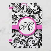Helderroze  Damask Swirl Wedding nodigt uit Kaart (Voorkant / Achterkant)
