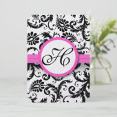 Helderroze  Damask Swirl Wedding nodigt uit Kaart (Staand voorkant)