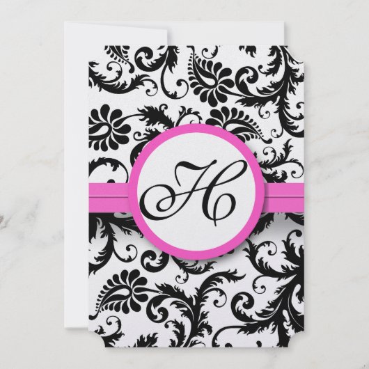 Helderroze  Damask Swirl Wedding nodigt uit Kaart (Voorkant)