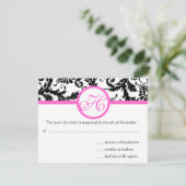 Helderroze Damask Swirl Wedding RSVP (Staand voorkant)