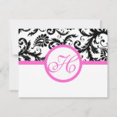 Helderroze Damask Swirl Wedding RSVP (Achterkant)